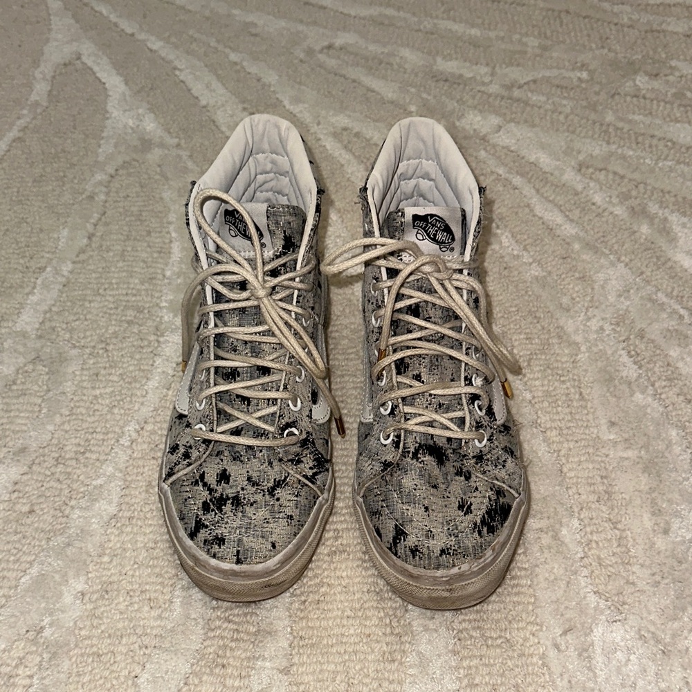 Vans Women's Limited Edition Patterned High-Top Sneakers - Gray, Black, and Gold